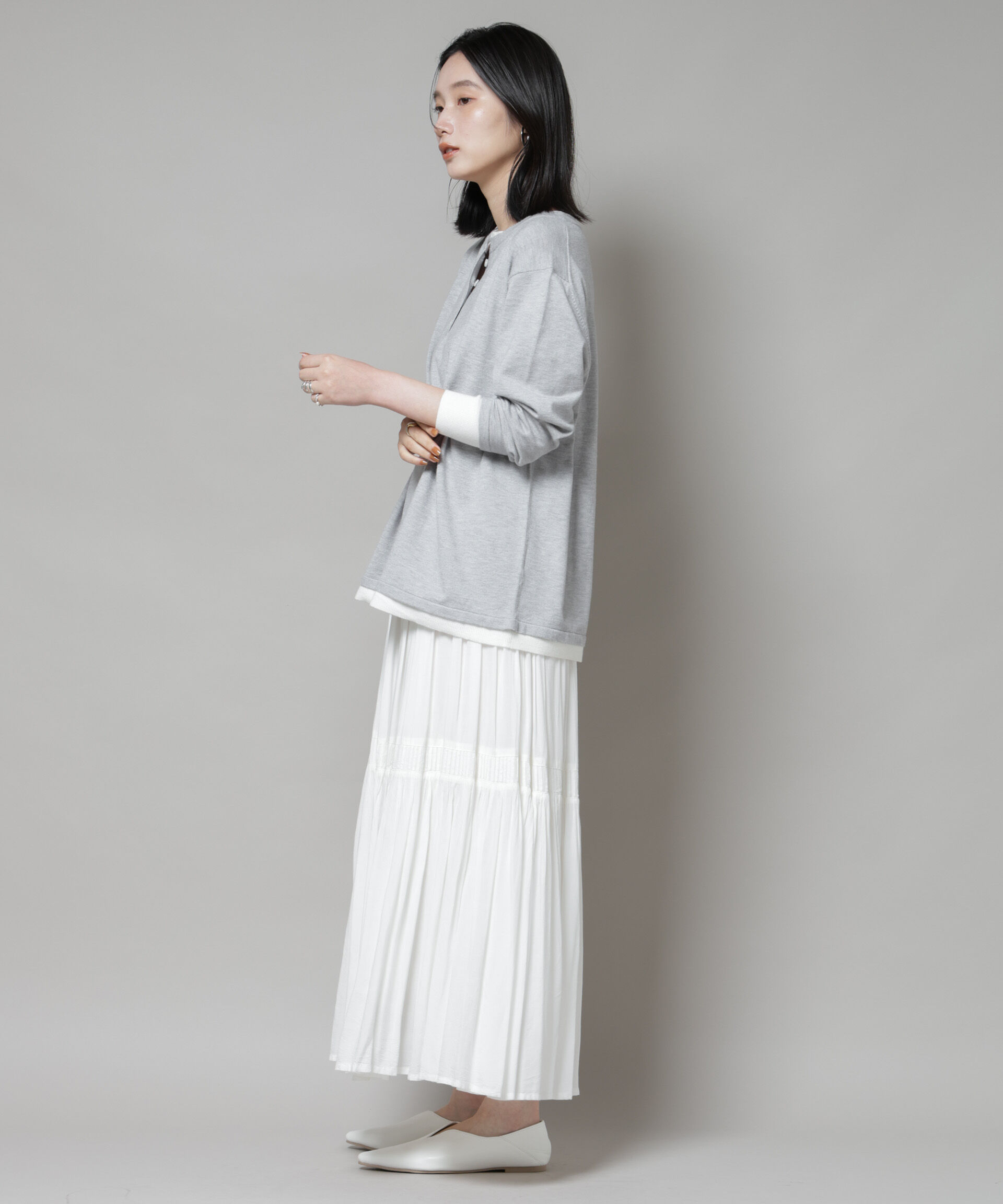 nano･universe「レイヤード風バイカラーヘンリーネックニット」|ニット・セーター|