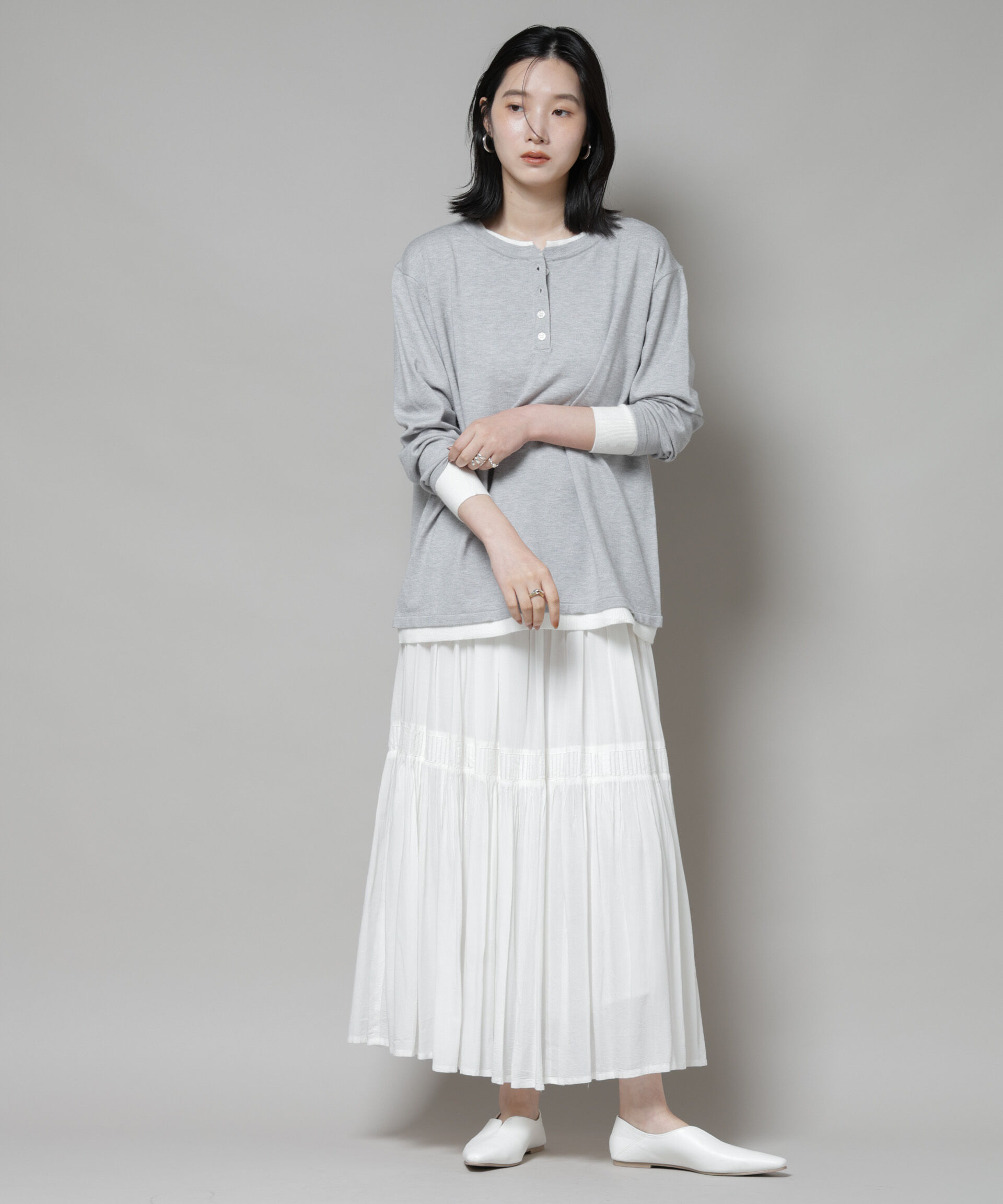 nano･universe「レイヤード風バイカラーヘンリーネックニット」|ニット・セーター|