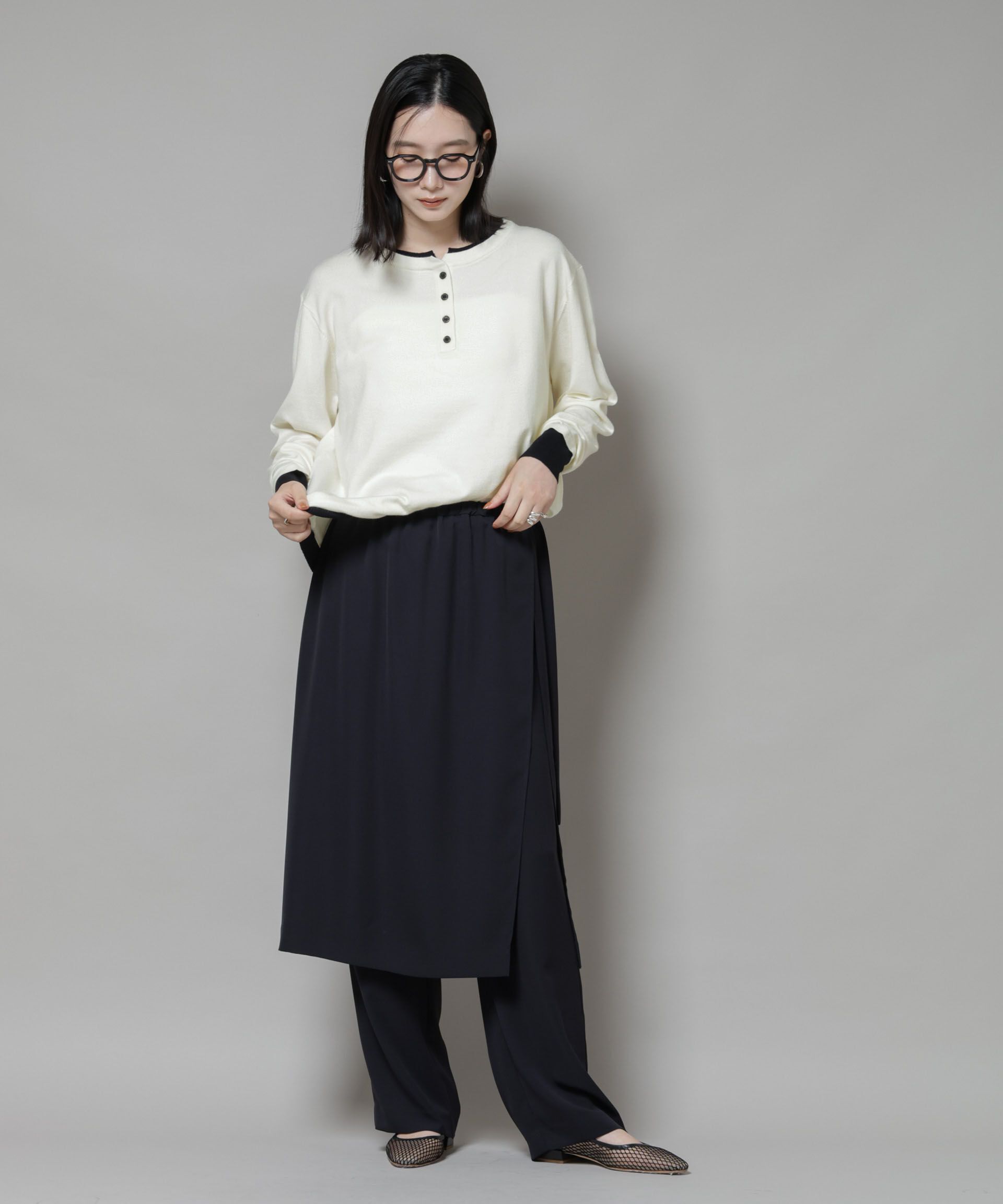 nano･universe「レイヤード風バイカラーヘンリーネックニット」|ニット・セーター|