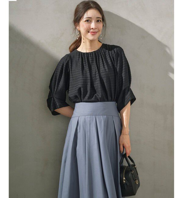 組曲「【WEB限定】ボーダージャガード タック袖ブラウス」|シャツ・ブラウス|ブラック系