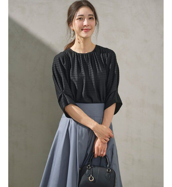 組曲「【WEB限定】ボーダージャガード タック袖ブラウス」|シャツ・ブラウス|