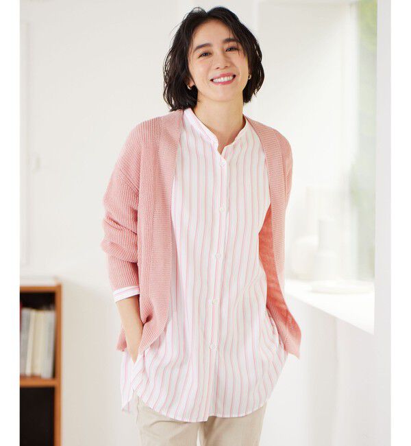 自由区「【WEB限定カラーあり・洗える】リネンミドルゲージニット カーディガン」|カーディガン|ライトピンク