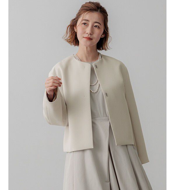 23区「【VERYコラボ】ストレッチトリプルクロス ノーカラージャケット」|ノーカラージャケット|ベージュ系