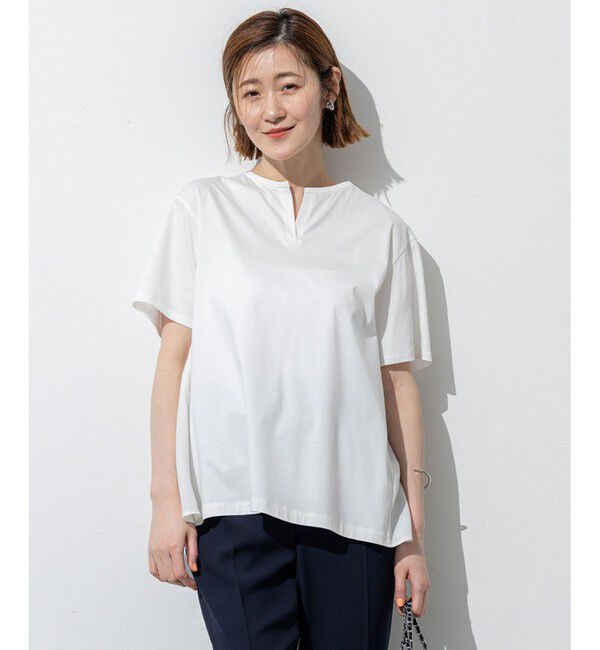 23区「【汗じみ防止/洗える】スムースデザイン バックフレア カットソー」|Tシャツ・カットソー|ホワイト系