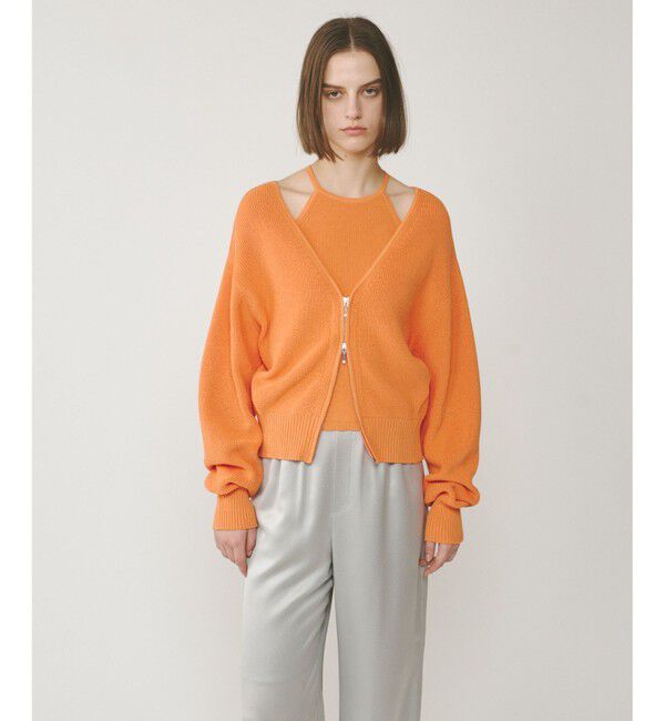  「ハイゲージ畦ニットカーディガン」|カーディガン|オレンジ