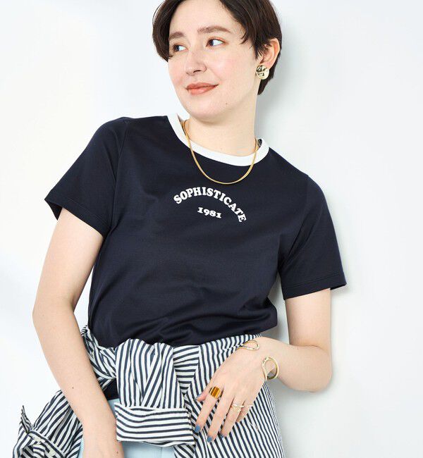 NOLLEY'S sophi「シルケット天竺衿配色ロゴTシャツ」|Tシャツ・カットソー|ダークネイビー