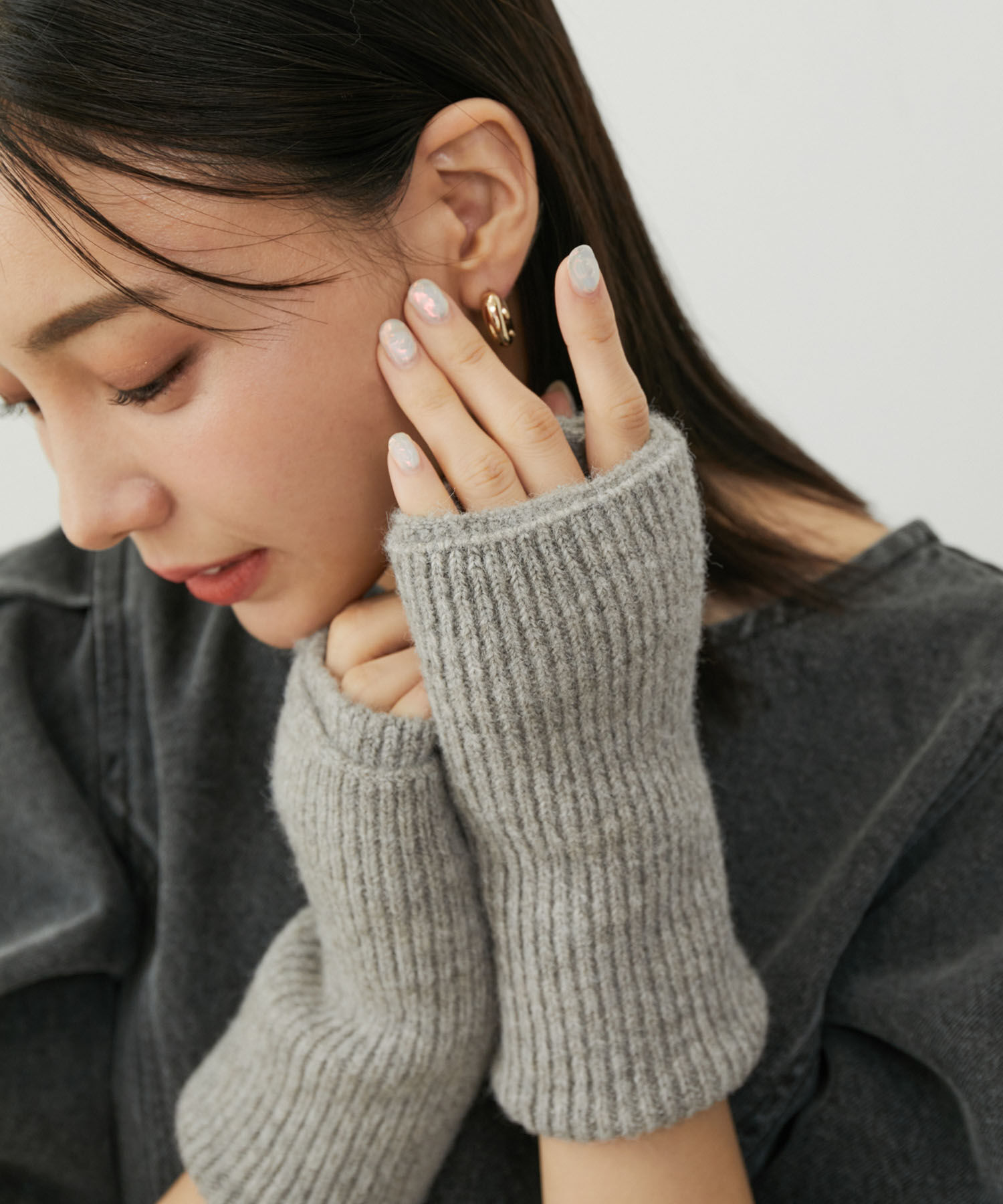 VIS「【2WAY】フィンガーレスリブニットアームウォーマー」|手袋|グレー(07)