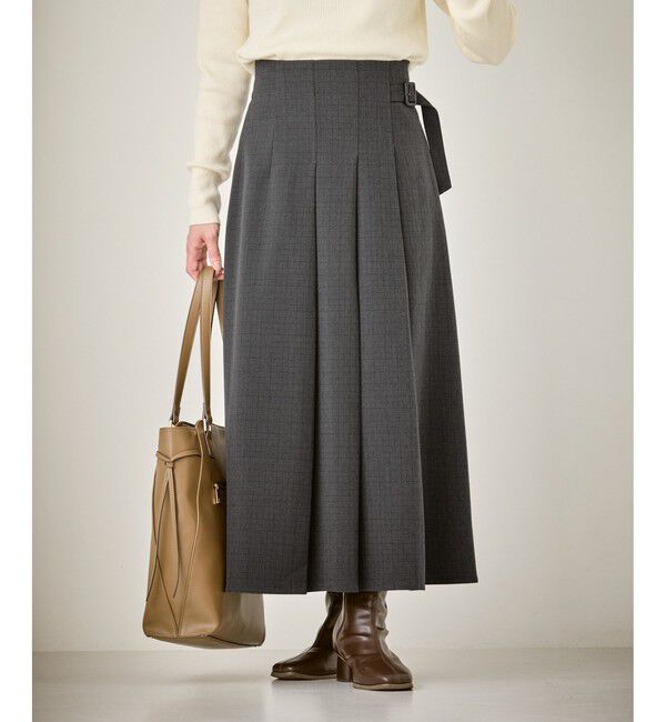 Rope&rsquo;Picnic「レディハンサムシリーズ ウールライクタックキルトスカート/セットアップ対応」|スカート|ブラック系(02)