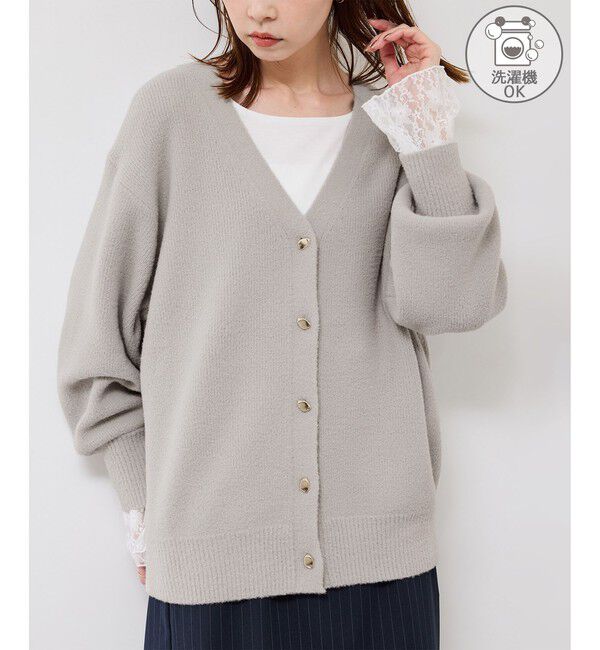 Rope&rsquo;Picnic「【新色追加】スフレニットシリーズ 変形メタルボタンミドル丈カーディガン/イージーケア・リンクコーデ」|カーディガン|ライトグレー(08)