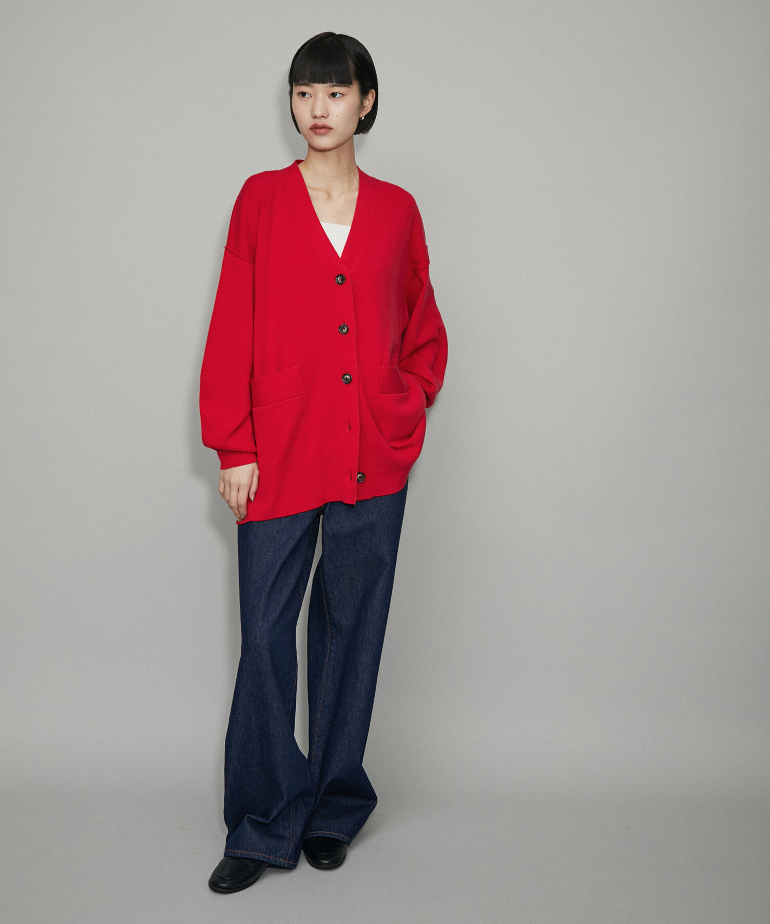 ADAM ET ROPE'「【WEB限定】カシミヤ混Vネックフォルムスリーブカーディガン」|カーディガン|