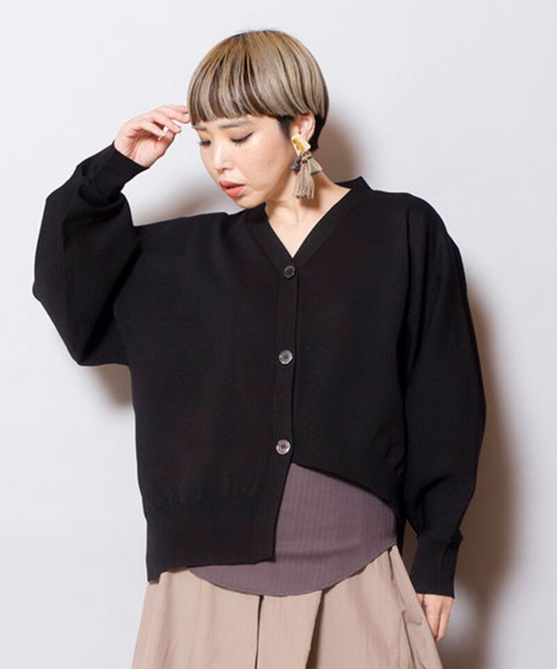  「ボリュームスリーブニットカーディガン」|カーディガン|BLACK