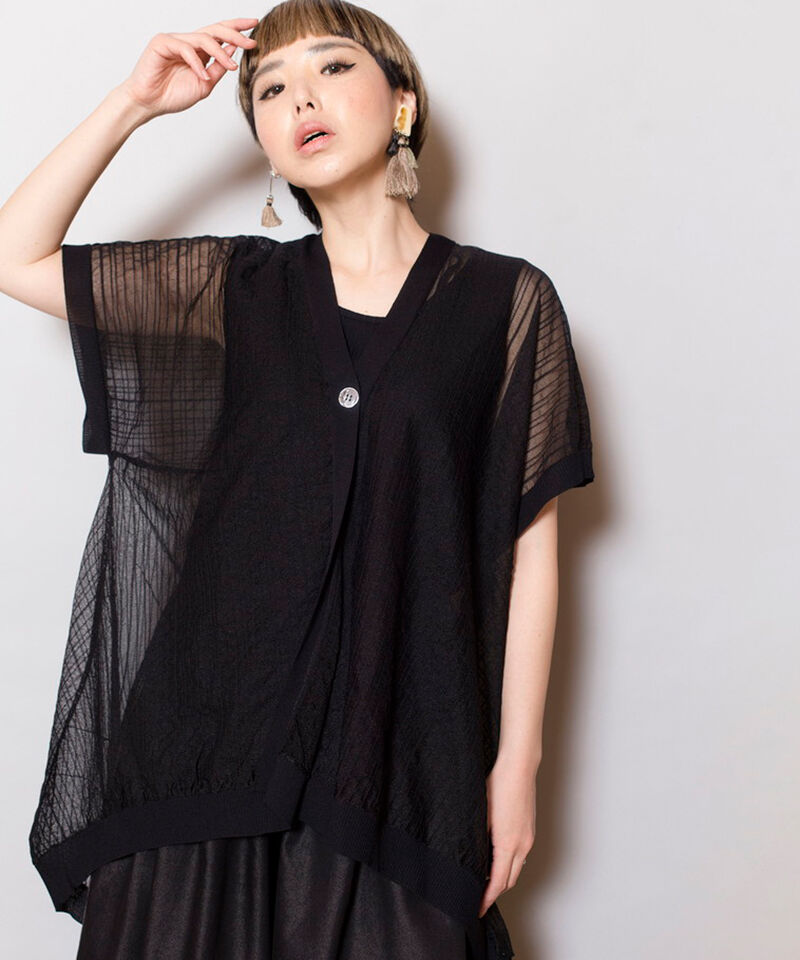  「ストライプニットジレ」|カーディガン|BLACK