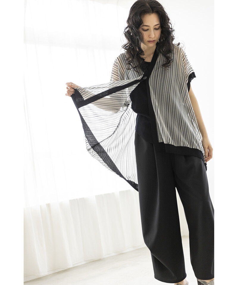  「ストライプニットジレ」|カーディガン|