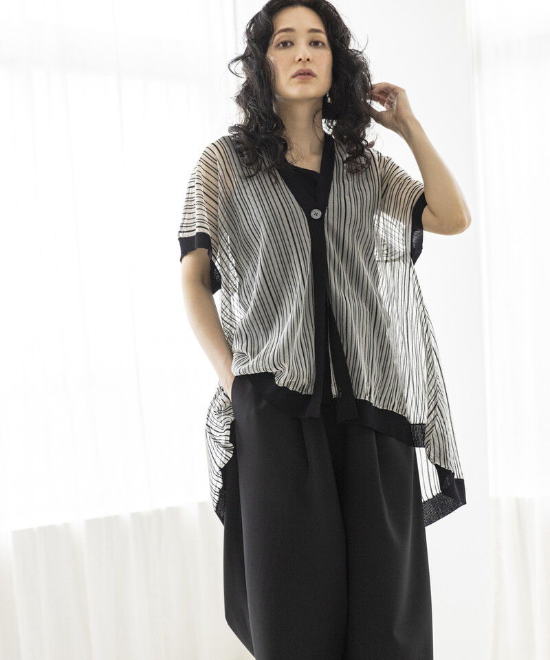  「ストライプニットジレ」|カーディガン|