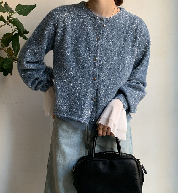  「【WEB限定】ラメフェザーヤーンカーディガン」|カーディガン|ブルー