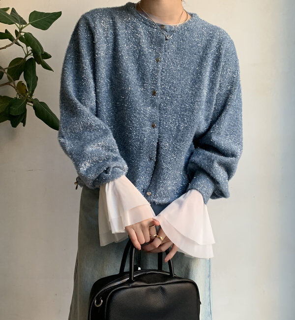  「【WEB限定】ラメフェザーヤーンカーディガン」|カーディガン|