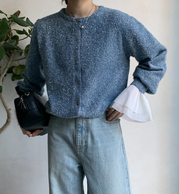  「【WEB限定】ラメフェザーヤーンカーディガン」|カーディガン|