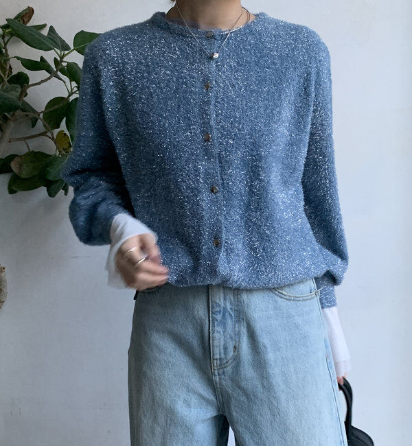  「【WEB限定】ラメフェザーヤーンカーディガン」|カーディガン|