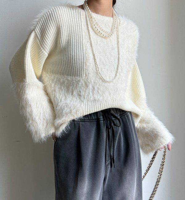  「【WEB限定】編地ミックスニット」|ニット・セーター|オフホワイト