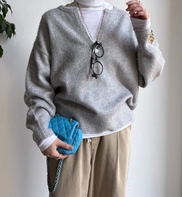  「深Vスリットニット」|ニット・セーター|グレー