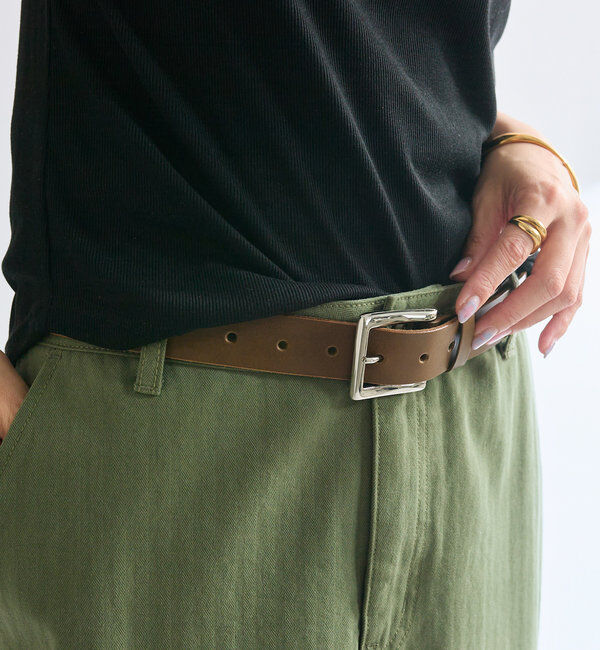  「【MONN.:.(モン)】プレーンベルト」|ベルト|カーキ