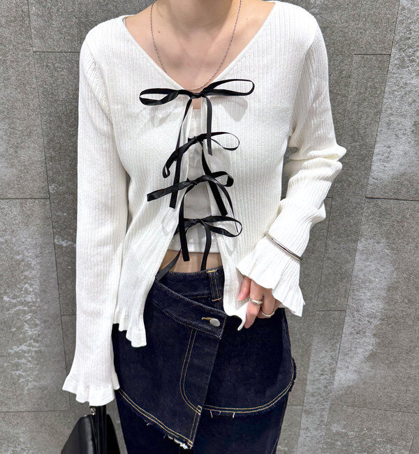  「[mline]リボンカーデ」|カーディガン|オフホワイト