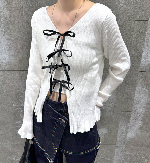  「[mline]リボンカーデ」|カーディガン|