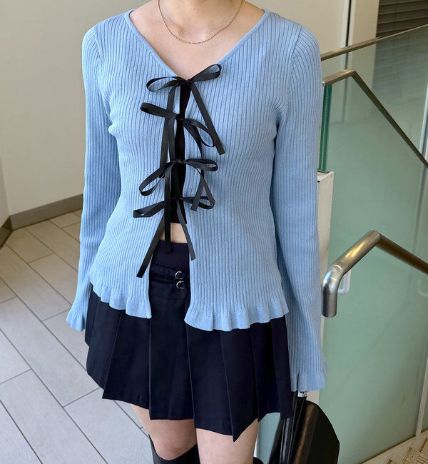  「[mline]リボンカーデ」|カーディガン|ブルー