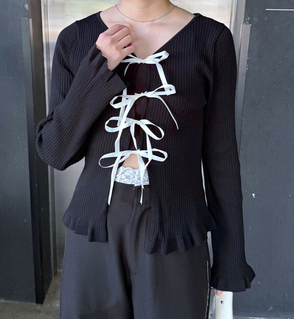  「[mline]リボンカーデ」|カーディガン|ブラック