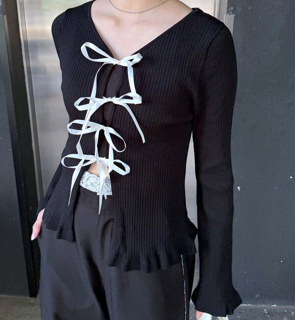  「[mline]リボンカーデ」|カーディガン|