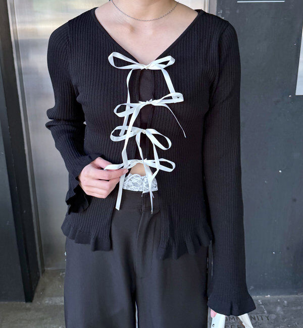  「[mline]リボンカーデ」|カーディガン|