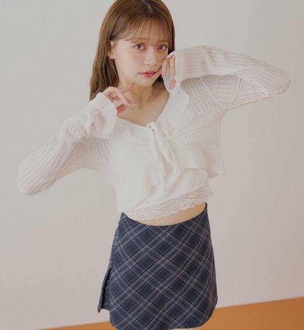 「フロントボタンシアーフリルボレロカーディガン」|カーディガン|ホワイト