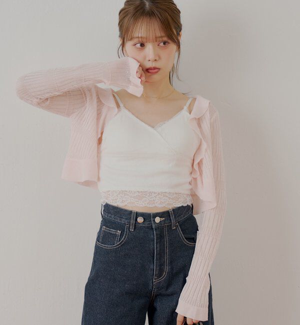  「フロントボタンシアーフリルボレロカーディガン」|カーディガン|