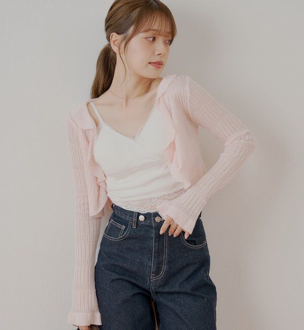  「フロントボタンシアーフリルボレロカーディガン」|カーディガン|