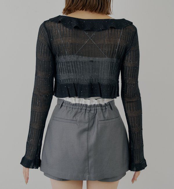  「フロントボタンシアーフリルボレロカーディガン」|カーディガン|