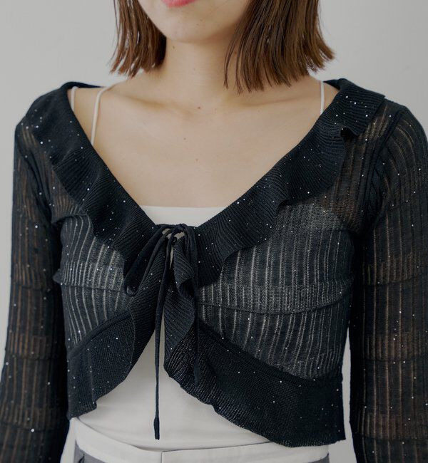  「フロントボタンシアーフリルボレロカーディガン」|カーディガン|