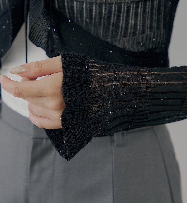  「フロントボタンシアーフリルボレロカーディガン」|カーディガン|