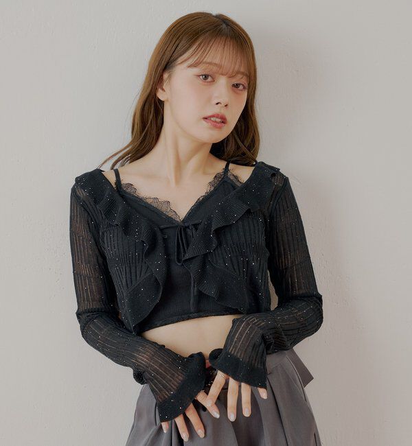  「フロントボタンシアーフリルボレロカーディガン」|カーディガン|