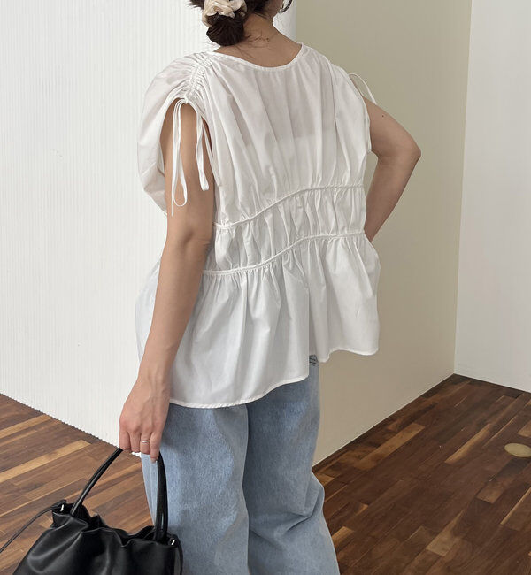  「ギャザーVノースリシャツ」|シャツ・ブラウス|