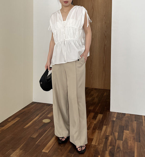  「ギャザーVノースリシャツ」|シャツ・ブラウス|