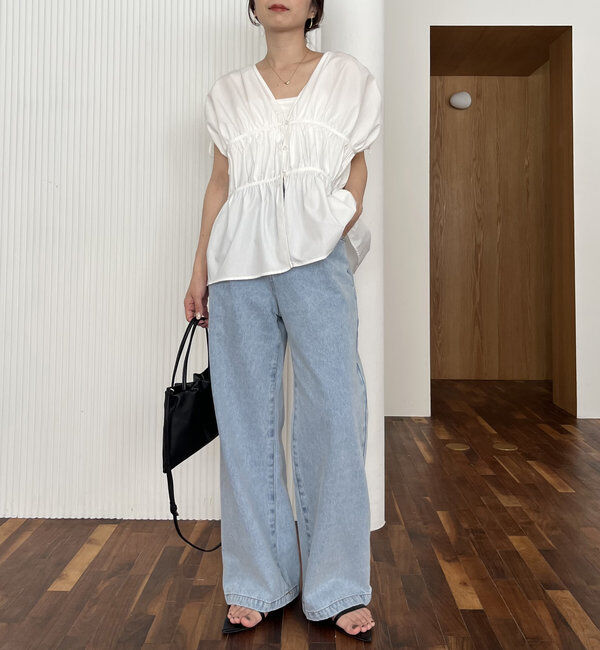  「ギャザーVノースリシャツ」|シャツ・ブラウス|