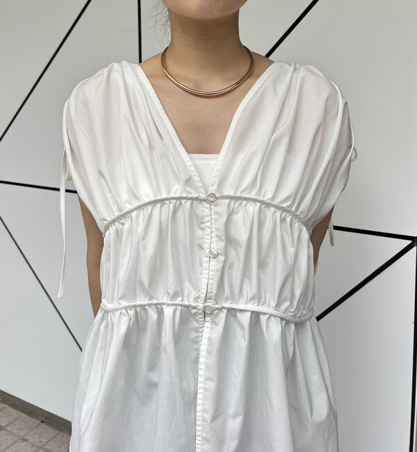  「ギャザーVノースリシャツ」|シャツ・ブラウス|