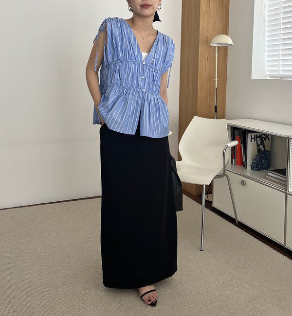  「ギャザーVノースリシャツ」|シャツ・ブラウス|