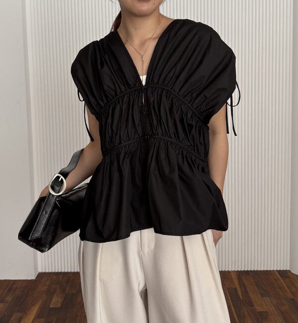  「ギャザーVノースリシャツ」|シャツ・ブラウス|