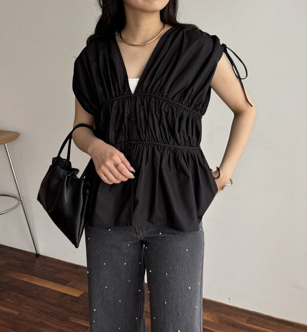  「ギャザーVノースリシャツ」|シャツ・ブラウス|