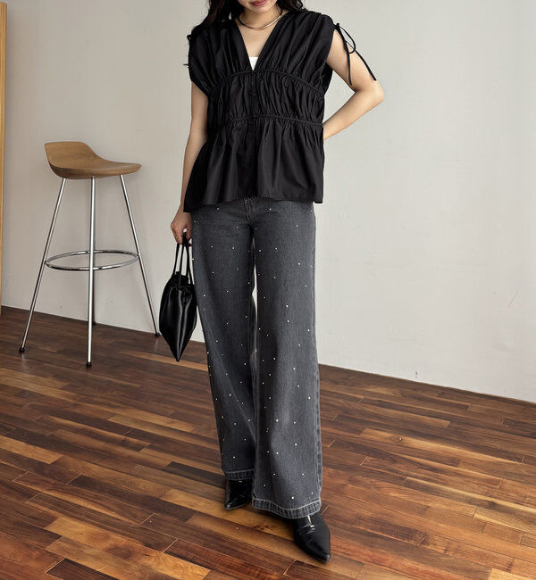  「ギャザーVノースリシャツ」|シャツ・ブラウス|