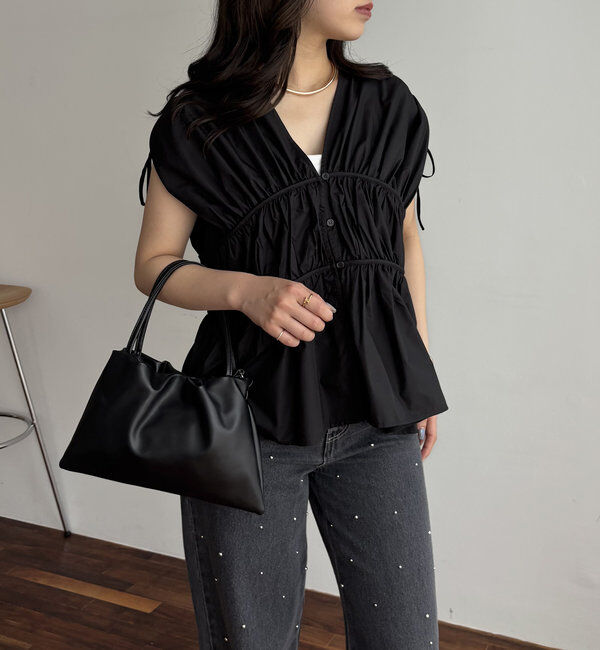  「ギャザーVノースリシャツ」|シャツ・ブラウス|