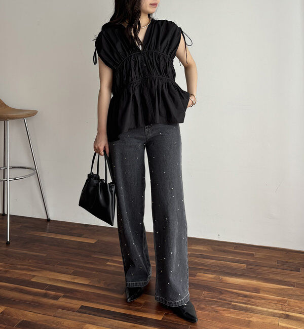  「ギャザーVノースリシャツ」|シャツ・ブラウス|