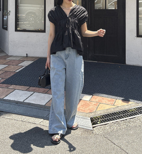  「ギャザーVノースリシャツ」|シャツ・ブラウス|