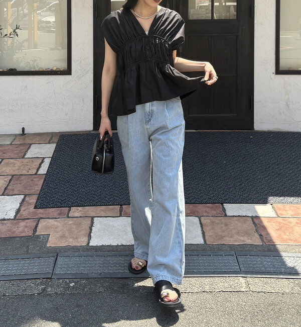  「ギャザーVノースリシャツ」|シャツ・ブラウス|